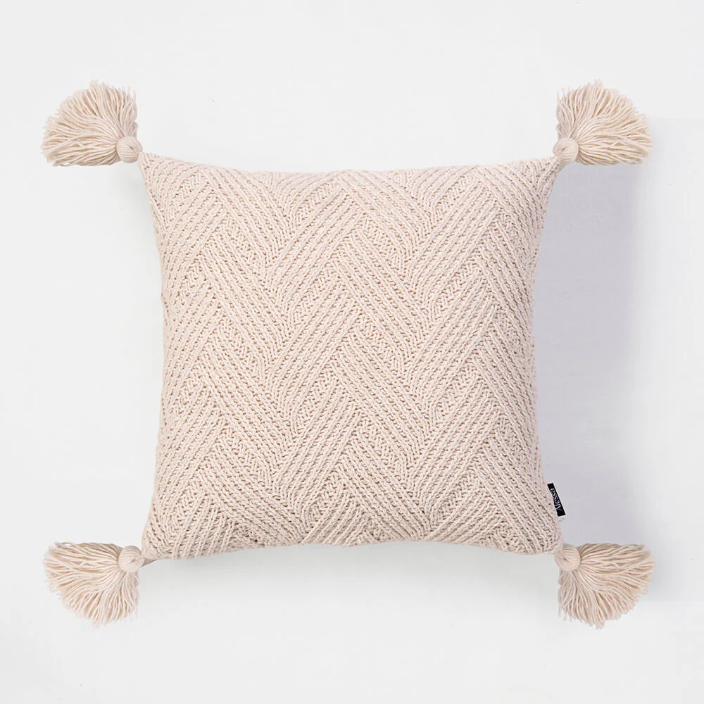 Cojín Tejido Tassels 45x45cm Crudo