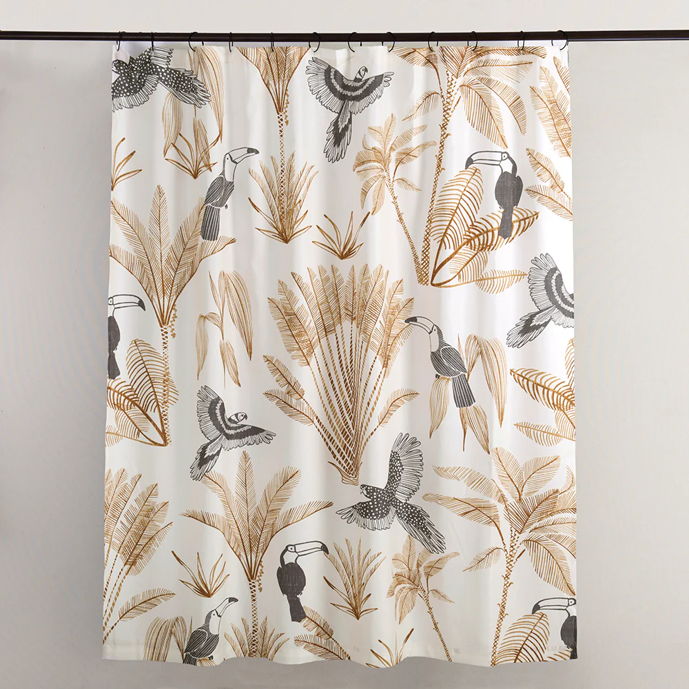 Cortina Baño Estampada Aves Ocre - Image 3