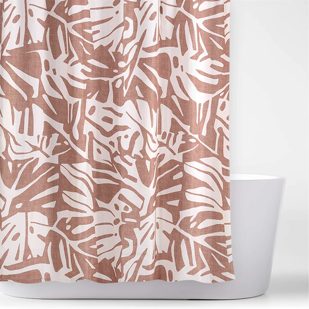 Cortina Baño Estampada Filodendro Terracota