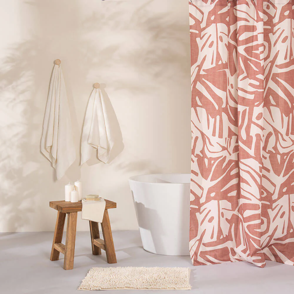 Cortina Baño Estampada Filodendro Terracota - Image 2