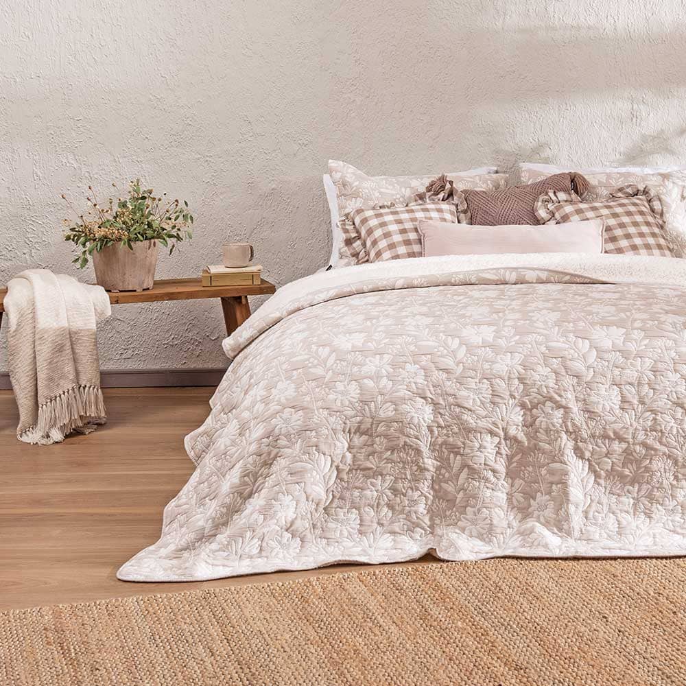 Cubrecama Jacquard Sherpa Fleur 1.5 Plazas Beige - Image 5