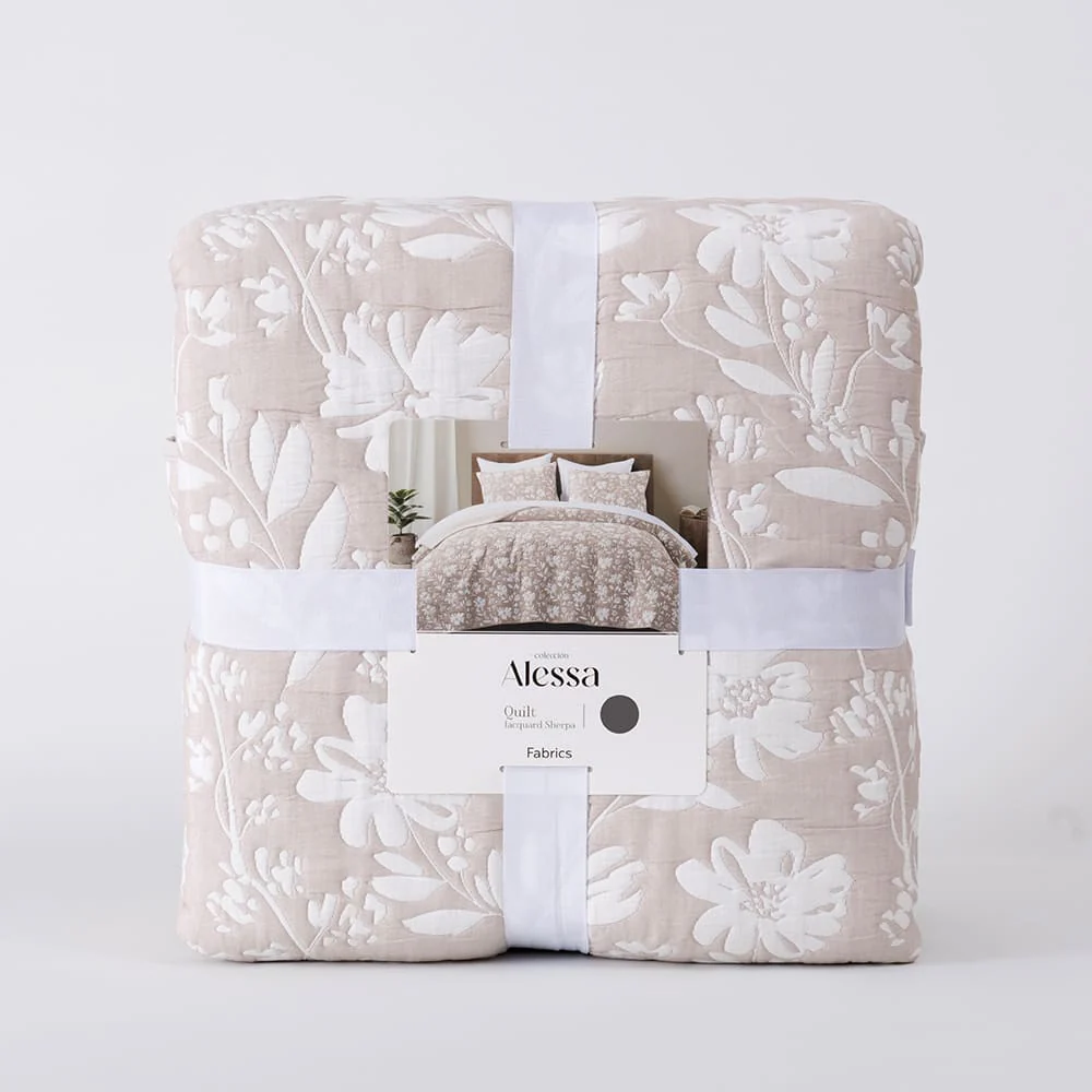 Cubrecama Jacquard Sherpa Fleur 1.5 Plazas Beige - Image 6