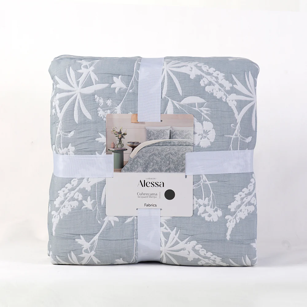 Cubrecama Jacquard Sherpa Herbal Super King Azul - Image 6