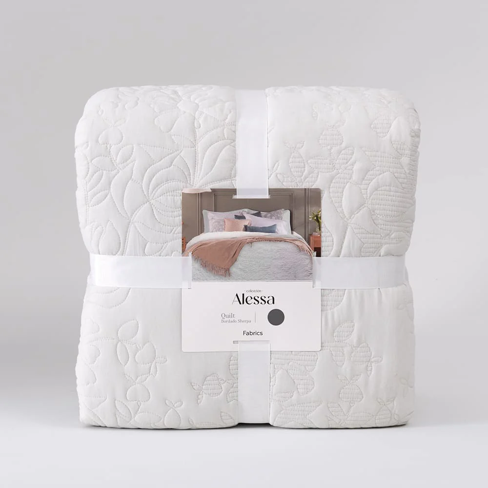 Cubrecama Quilt Bordado Sherpa Julia Super King Perla - Image 4