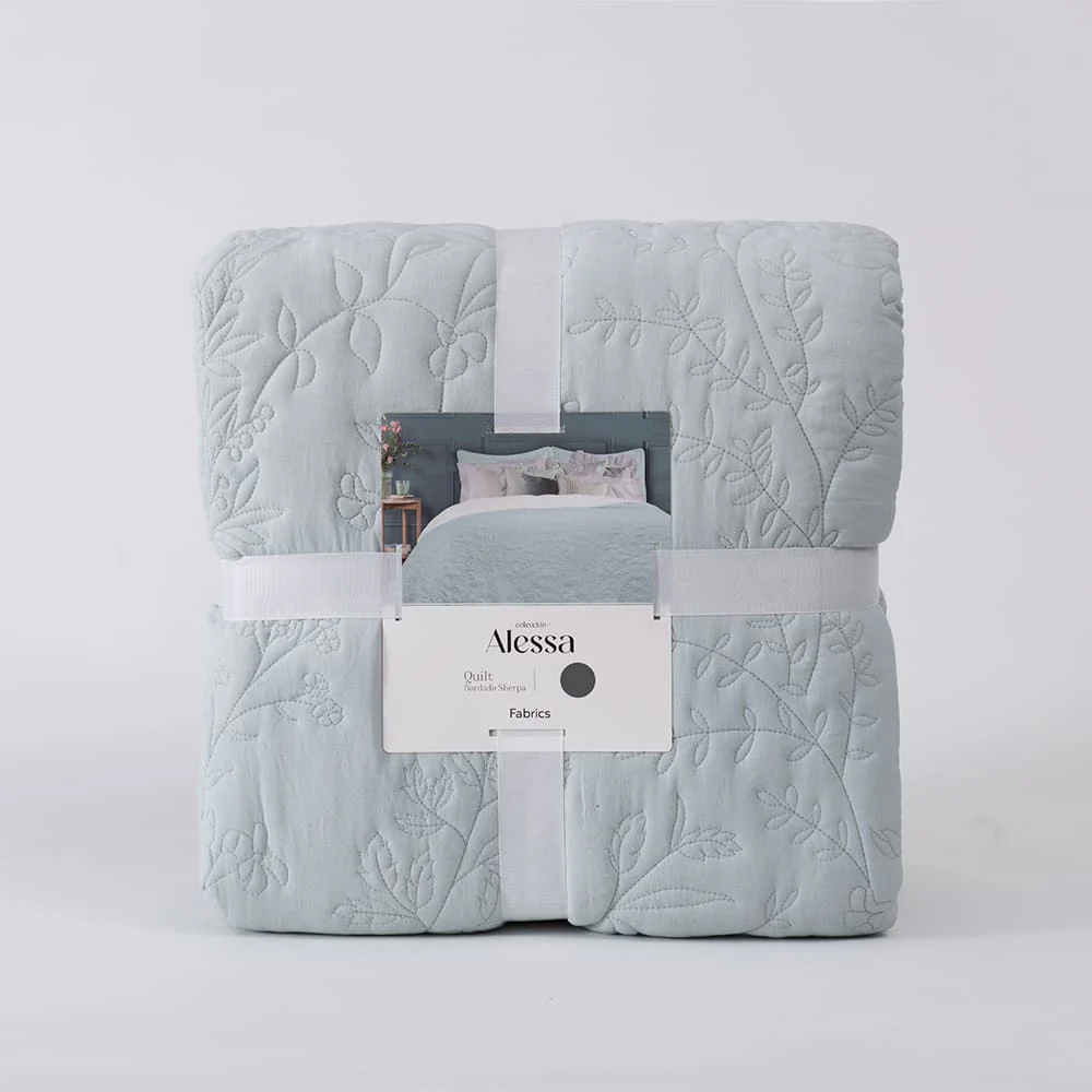 Cubrecama Quilt Bordado Sherpa Lavanda Super King Celeste - Image 4