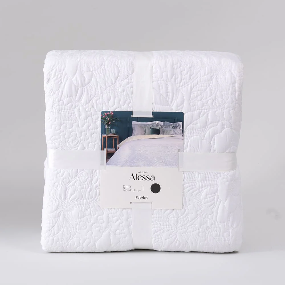 Cubrecama Quilt Bordado Sherpa Sara 1.5 Plazas Crudo - Image 4