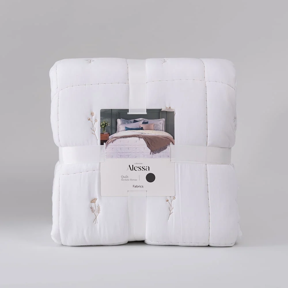 Cubrecama Quilt Bordado Sherpa Silvestre King Blanco - Image 5