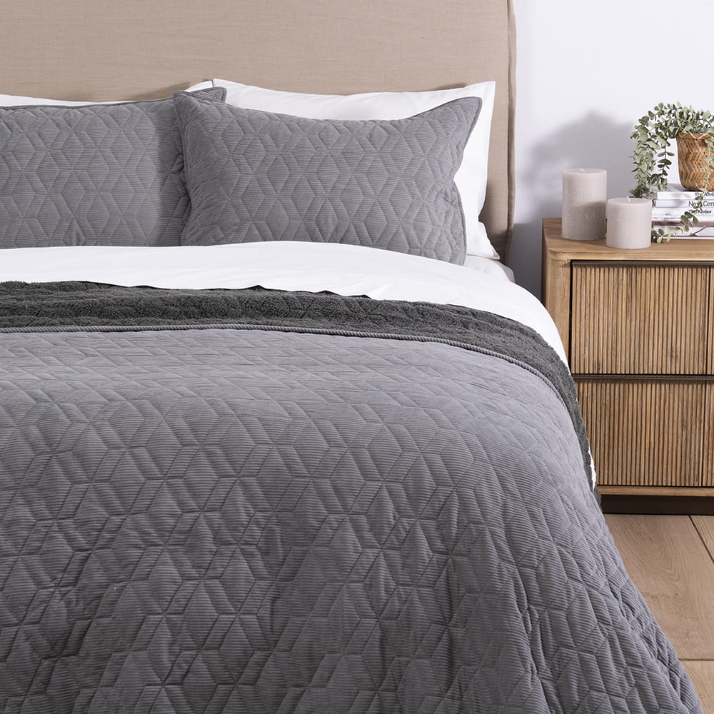 Cubrecama Quilt Corduroy Sherpa 1.5 Plazas Marengo
