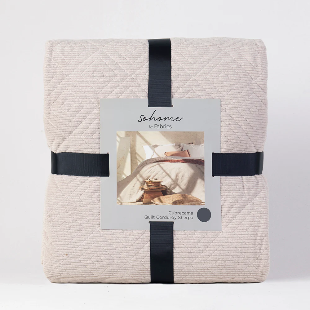 Cubrecama Quilt Corduroy Sherpa King Beige - Image 5