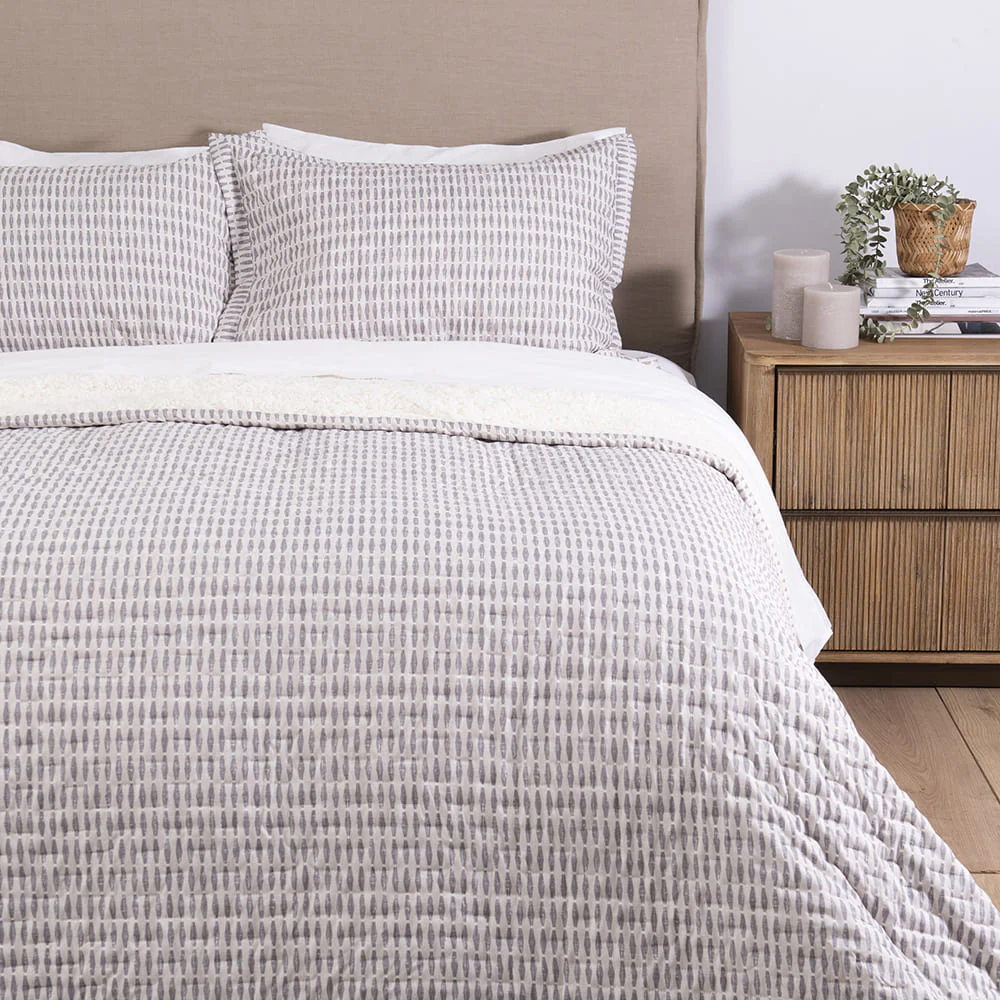 Cubrecama Quilt Estampado Sherpa Drecera King Gris
