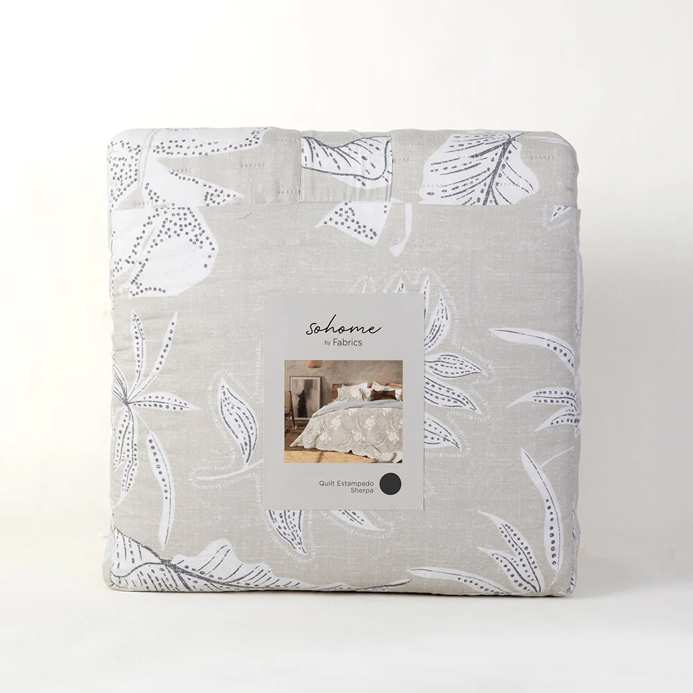 Cubrecama Quilt Estampado Sherpa Palm King Perla - Image 6