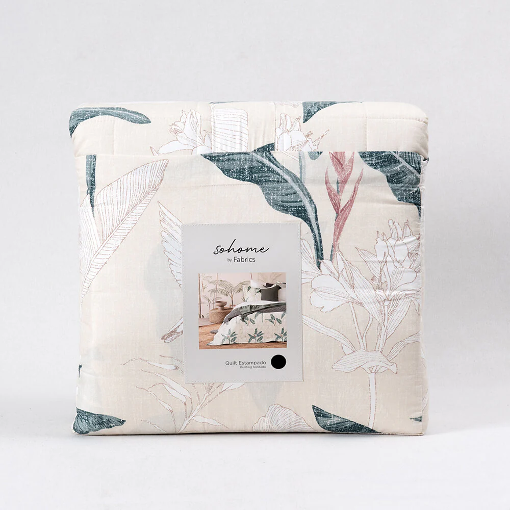 Cubrecama Quilt Estampado Tahí 1.5 Plazas Beige - Image 5