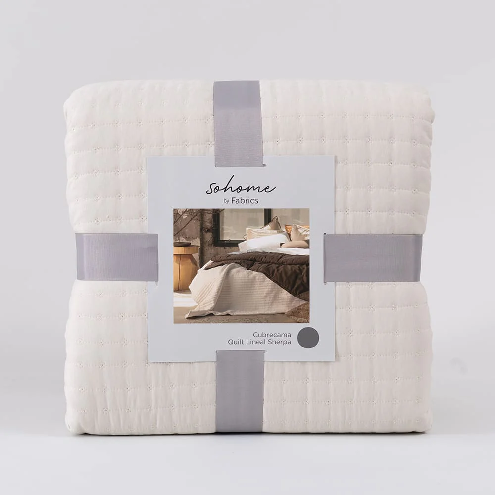 Cubrecama Quilt Lineal Sherpa 1.5 Plazas Beige - Image 4