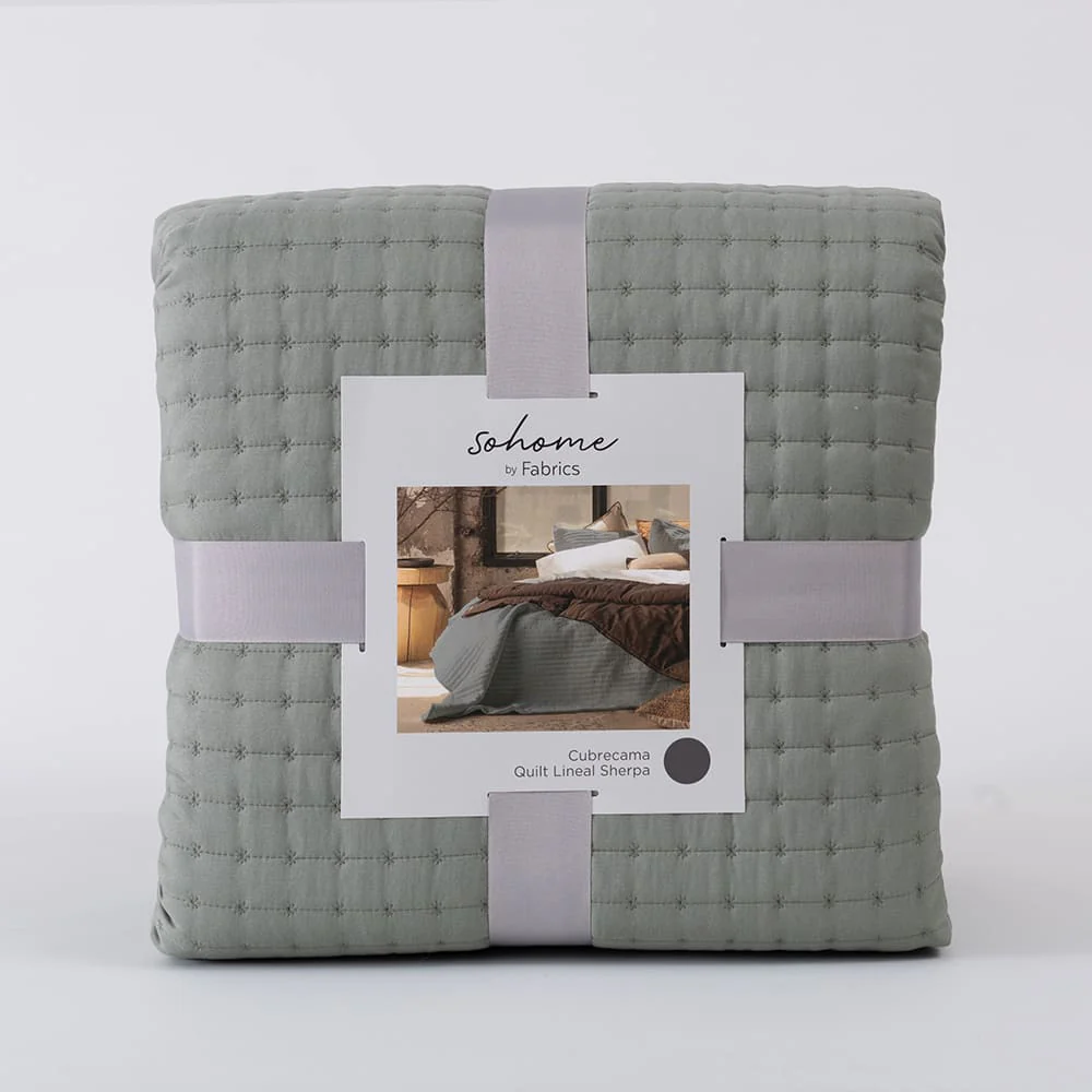 Cubrecama Quilt Lineal Sherpa 1.5 Plazas Verde - Image 4