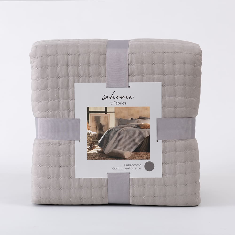 Cubrecama Quilt Lineal Sherpa King Taupe - Image 4