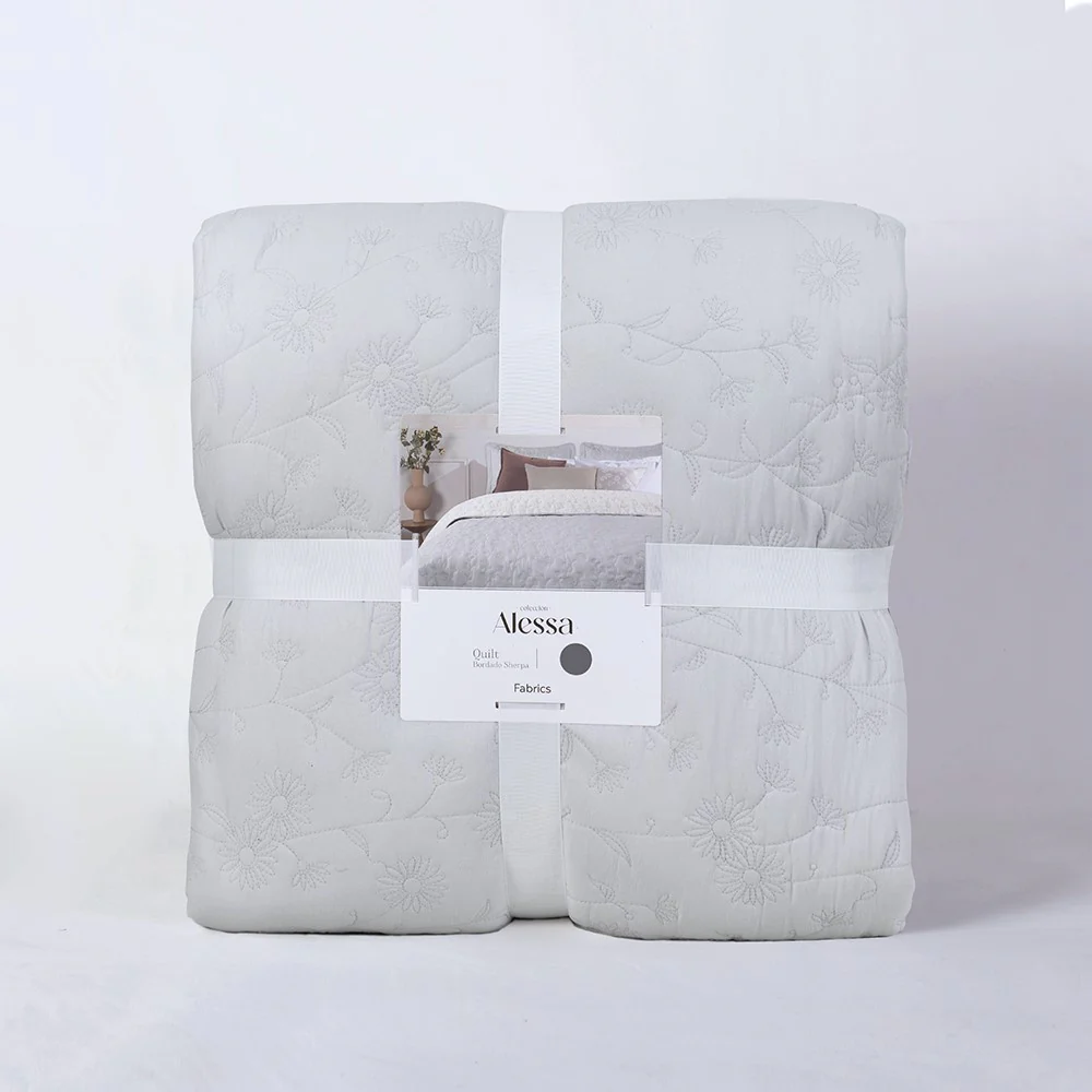 Cubrecama Quilt Sherpa Flor King Perla - Image 6