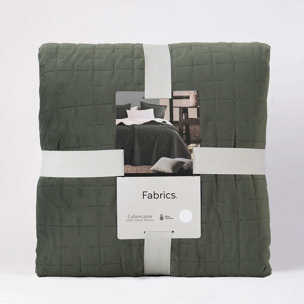 Cubrecama Quilt Velvet Sherpa Cube King Verde - Image 5