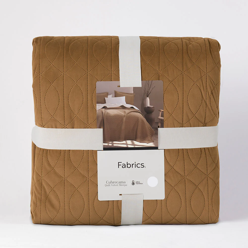 Cubrecama Quilt Velvet Sherpa Waves 2 Plazas Ocre - Image 5
