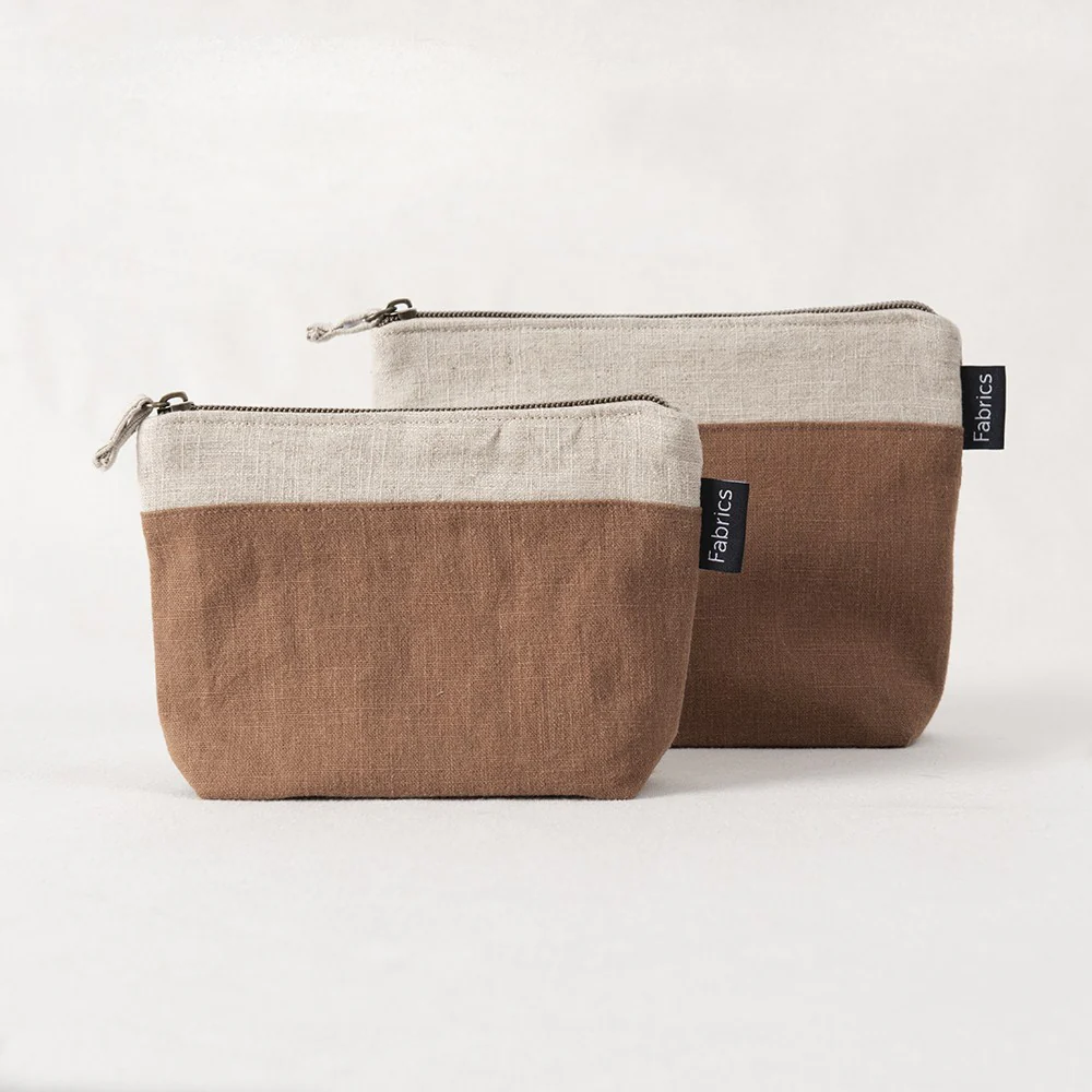 Set 2 Estuches Lino Bicolor Caramelo